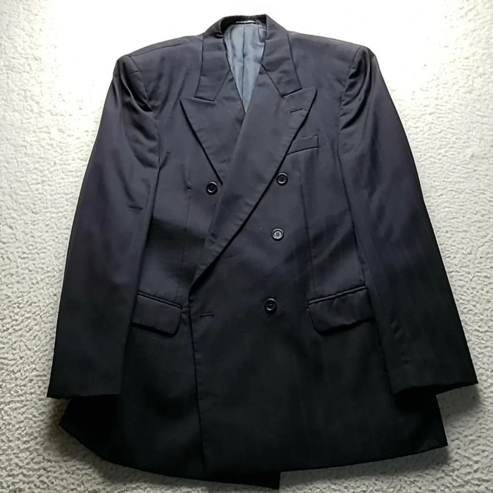 Vito Rufolo Suit Jacket Blazer Mens 42R Blue Stripe Wool Double Breasted Italy